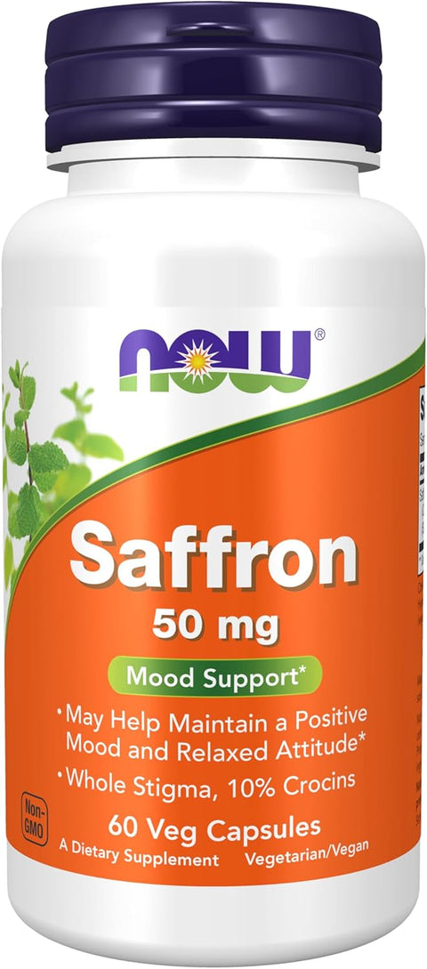 NOW Foods Saffron Whole Herb 50 mg with 10% Crocins, 60 Veg Caps