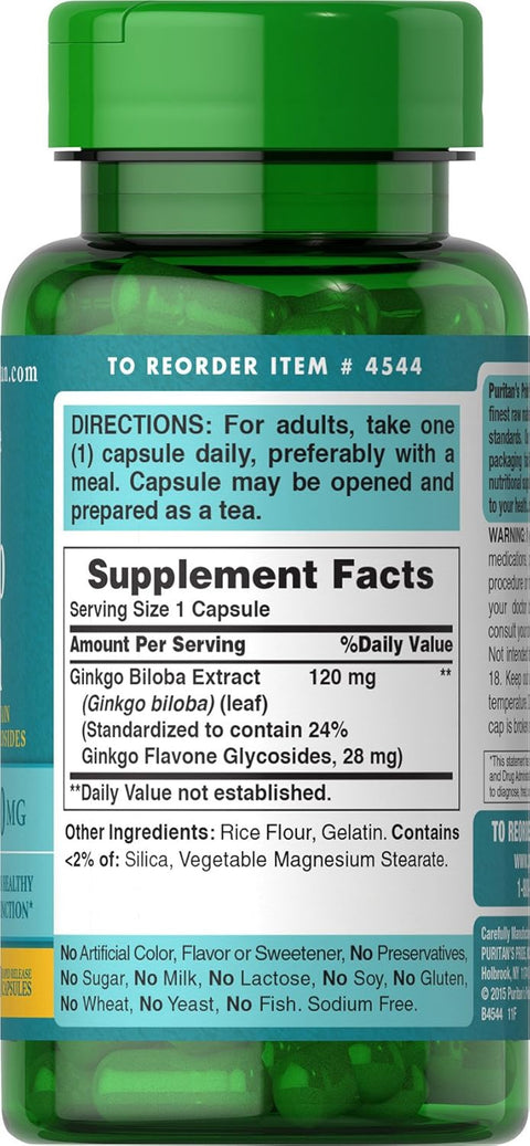 Puritan's Pride Ginkgo Biloba Extract 120 mg - 100 Caps