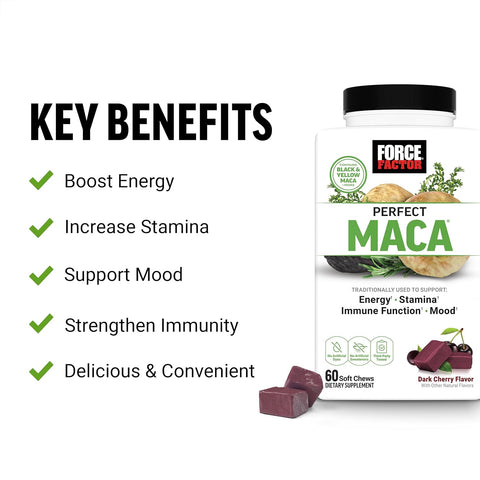 Force Factor Perfect Maca DIM+Saffron+Black Maca Antioxidants 60 Soft Chews