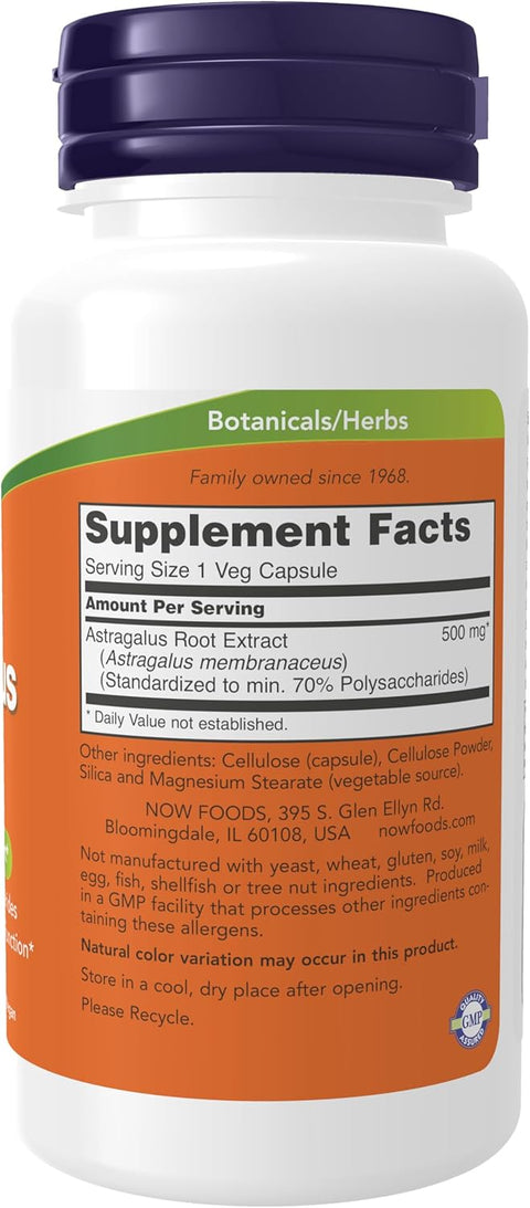 NOW Foods Immune Support Supplements, Astragalus Extract 500 mg (Standardized to 70% Polysaccharides), 90 Veg Capsules
