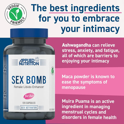 Applied Nutrition Sex Bomb for Her - Libido Booster for Women, Female Libido Enhancer, Women Health & Intimacy Supplement with Ashwagandha and Maca Powder (120 Capsules) (Bayanlara Özel)