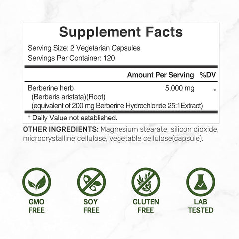 Deal Supplement Berberine Max Supplement with Turmeric, 5,000mg Per Serving, 240 Veggie Capsules