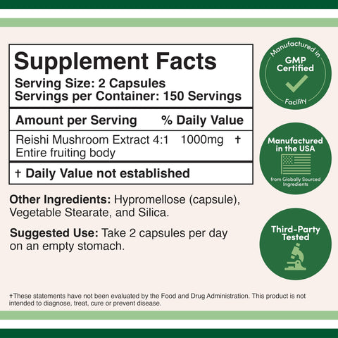 DOUBLE WOOD Reishi Mushroom Extract (Mantar özü takviyesi) 1000 Mg 300 Caps (Bağşıklılık desteği)
