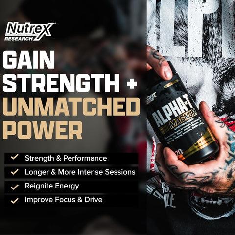 Nutrex Research Alpha-T Magnum Testosterone Support for Men | Anabolic Folic Acid , Tongkat Ali, Fadogia Agrestis, Boron , Apigenin , Shilajit and Ashwagandha | Muscle Builder for Strength, Growth & Hormone Balance