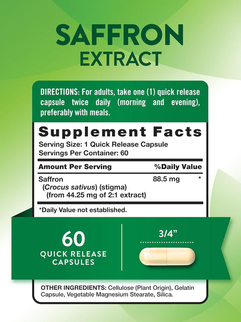 Nature's Truth Saffron(Safran) Extract Capsules | 60 Count | Concentrated Extract | Non-GMO & Gluten Free