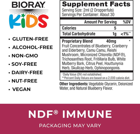 BIORAY Kids NDF Immune Blueberry Immune Support Toxin Remover - Vegan Gluten Free - Approx 30 Servings