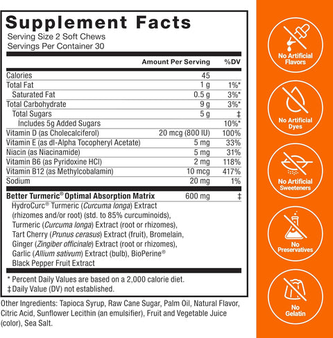 Force Factor Better Turmeric 400mg with Black Pepper & Ginger 60 Turmeric Chews