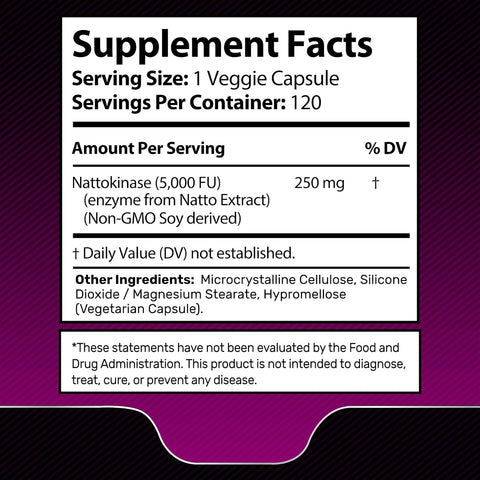 Wellnees Labs Nattokinase Supplement Capsules 5000 FU, Third-Party Tested Nattokinase – Enzymes from Japanese Natto – Daily Wellness Support – 120 Count