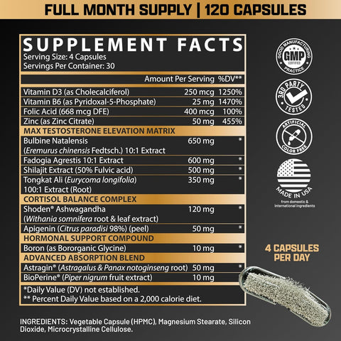 Nutrex Research Alpha-T Magnum Testosterone Support for Men | Anabolic Folic Acid , Tongkat Ali, Fadogia Agrestis, Boron , Apigenin , Shilajit and Ashwagandha | Muscle Builder for Strength, Growth & Hormone Balance