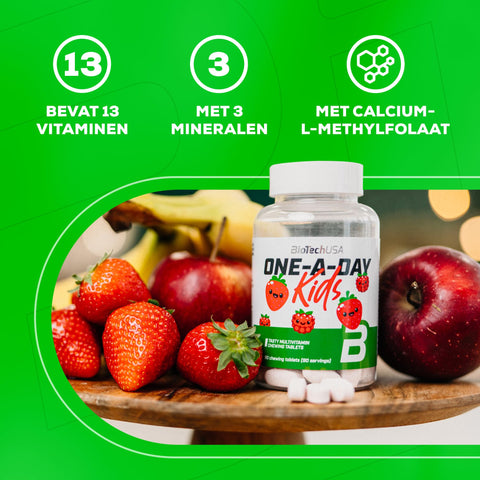 BIOTECH USA One-A-Day Kids Vitamin + Mineral - 90 chewable çiğneme tab +4 Çocuklara özel) USA MENŞEİ