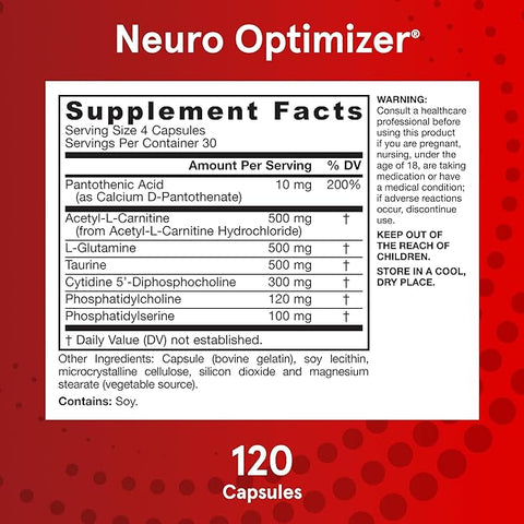 Jarrow Formulas Neuro Optimizer Citicoline,(Sitikolin) CDP Choline, Cognizin Phosphatidylserine Brain Health and 120 Capsules
