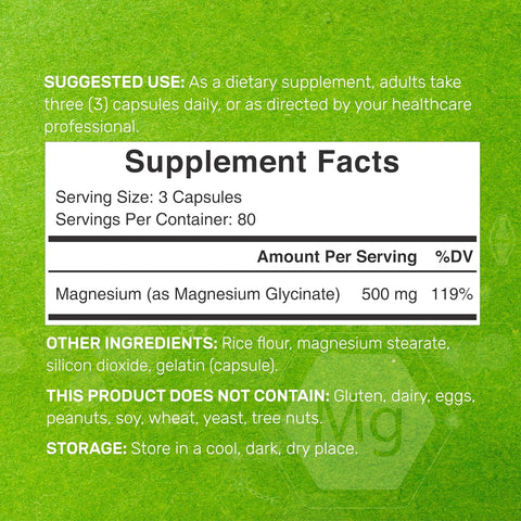 Deal Supplement Max Strength Magnesium Glycinate 500mg 240 Capsules