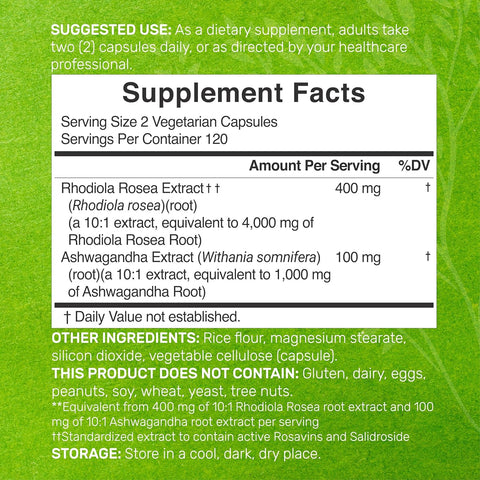 Deal Supplement Rhodiola Rosea with Ashwagandha 5,000mg Per Serving, 240 Veggie Capsules