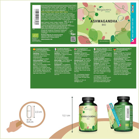 Vegavero Organic Ashwagandha Capsules | 2010 mg Root Powder | 180 Vegan Pills | Standardised 2% Withanolides | Lab-Tested | NO Additives | Vegan