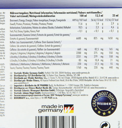 Weider Speed Booster Plus PreWorkout Energy Shot, 20 x 25 ml Lemon-Cola Flavour