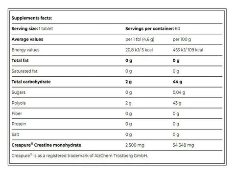 Amix Black Line Creatine Creapure 2500mg 60 Chewable Tabs Zero Sugar