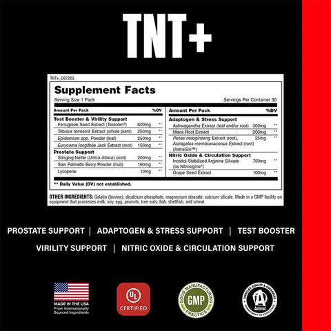 Animal TNT+ Testo Booster (Tribulus+Fenugreek+Maca+İnositol+Grape+Astragalus+Saw palmetto+Ashwagandha) 30 Pack
