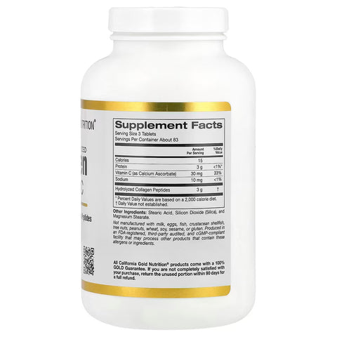 California Gold Nutrition, Hydrolyzed Collagen(Kolajen) + Vitamin C, Type I & III, 250 Tablet