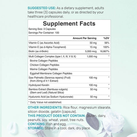 Deal Supplement Multi-Collagen Pills for Women with Vitamin C, E, & Biotin, 300 Capsules