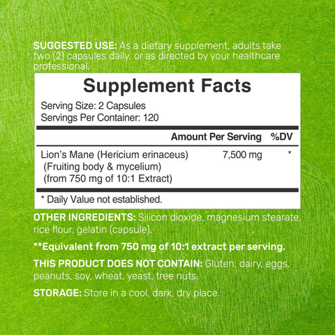 Deal Supplement Lions Mane Mushroom Supplement, 7500mg Per Serving 240 Capsules