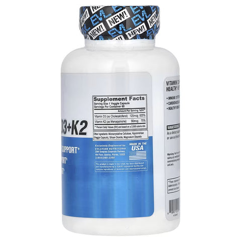 EVLution Nutrition Vitamin D3+K2 60 Veggie Caps