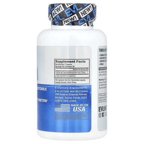EVLution Nutrition, TUDCA, Tauroursodeoxycholic acid BILE SALT 30 Veggie Capsules
