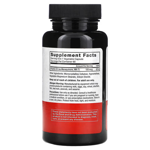Force Factor Mk-7 Vitamin K2 100 Mcg Bone & Heart Health 60 Vegetable Caps