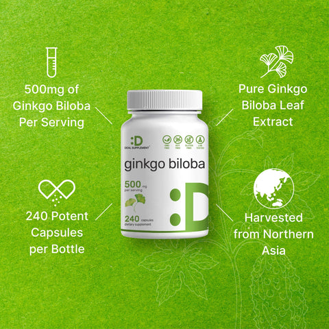 Deal Supplement Ginkgo Biloba Leaf Extract 500mg Per Serving, 240 Capsules