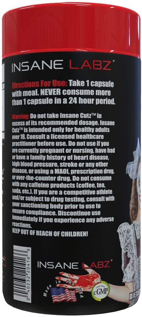 Insane Labz Insane Cutz Intense Cuts Fat Burner Men Women Thermogenic Weight Loss Appetite 45 Caps