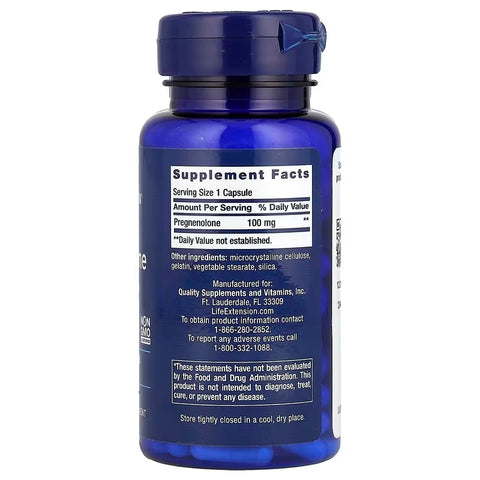 Life Extension Pregnenolone 100 mg Memory Focus Cognitive 100 Caps
