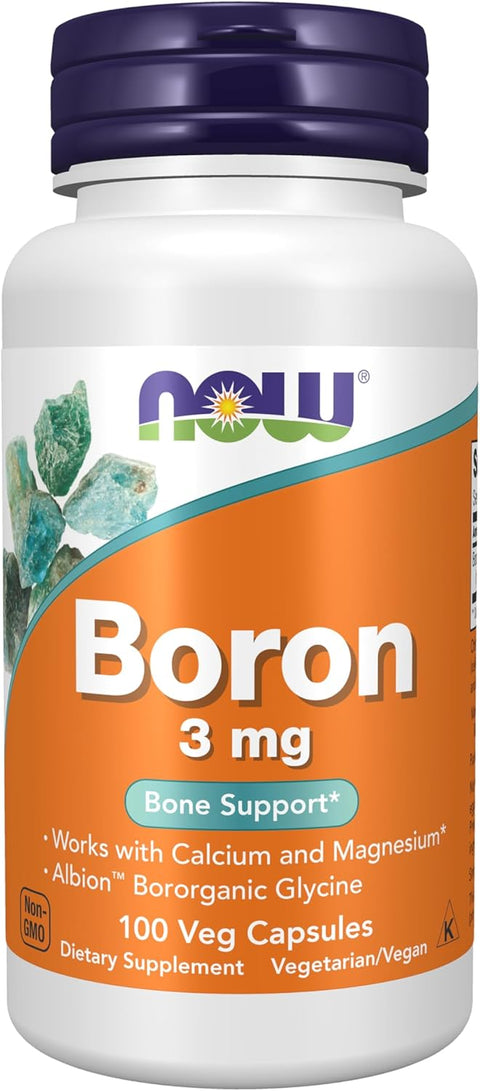 NOW Foods Boron 3 mg Bororganic Glycine Structural Bone Support 100 Veg Caps