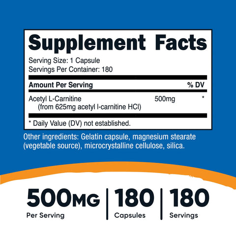 Nutricost acetyl (Asetil)(ALCAR) L-Carnitine Karnitin 180 Kapsül