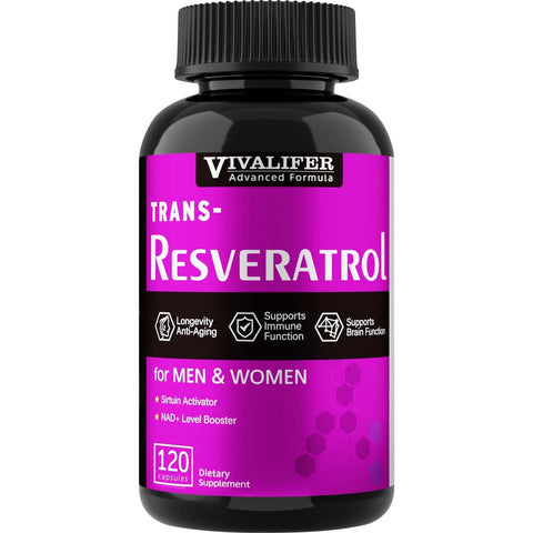 VIVALIFER Resveratrol+Vitamin C Anti-Aging Immune, Cardiovascular Joint 500mg+120mg 120 Caps