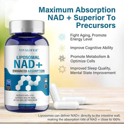 VIVALIFER Liposomal NAD+ 500mg with Trimethylglycine TMG 250 mg Anti Aging Repair Brain120 Caps
