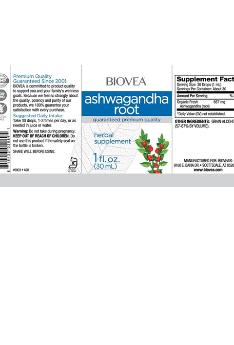 Biovea Ashwagandha Root Liquid Drops - 30 ml
