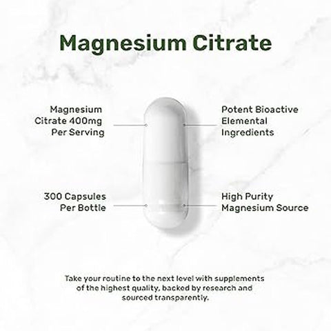 Deal Supplement Magnesium(Magnezyum) Citrate 400mg Per Serving, 300 Veggie Capsules