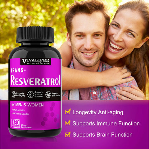 VIVALIFER Resveratrol+Vitamin C Anti-Aging Immune, Cardiovascular Joint 500mg+120mg 120 Caps