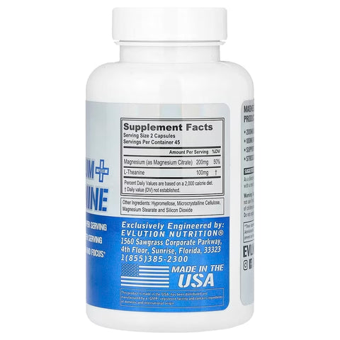 Evlution Nutrition Magnesium + L-Theanine - Natural Relaxation & Focus Support 90 Caps