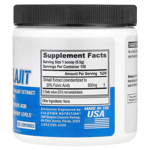 EVLution Nutrition Shilajit Powder Unflavored 500 Mg 150 Servis