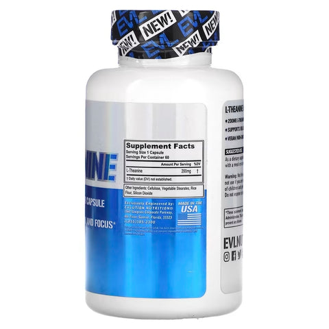 Evlution Theanine Focus Relaxation Nootropic Mood Support 200 Mg 60 Caps