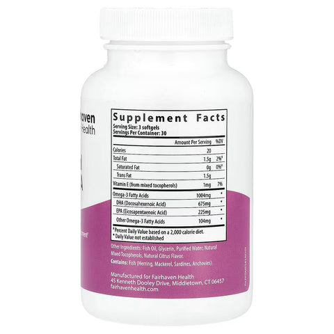 Fairhaven Health Fish Oil Healthy Pregnancy EPA DHA Omega 3 Brain Eye Heart 90 Softgels