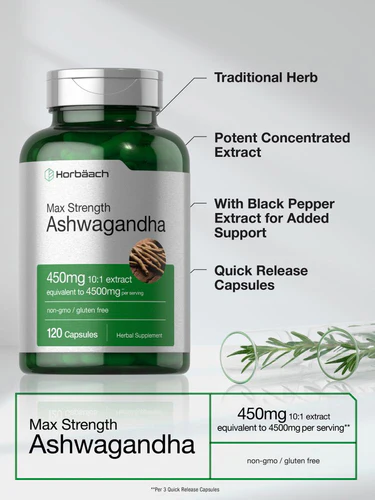 Horbaach Ashwagandha Supplement 4500mg 10:1 Extract 120 Kapsül