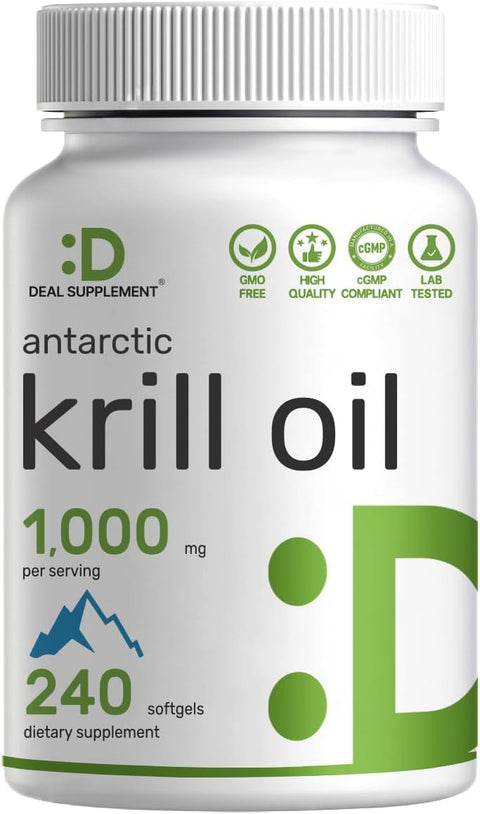 DEAL SUPPLEMENT Antarctic Krill Oil 1,000mg Per Serving 240 Softgels Omega-3 EPA DHA, Astaxanthin Phospholipids