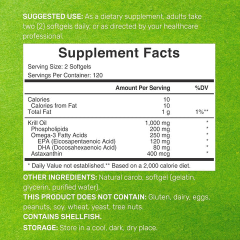 DEAL SUPPLEMENT Antarctic Krill Oil 1,000mg Per Serving 240 Softgels Omega-3 EPA DHA, Astaxanthin Phospholipids