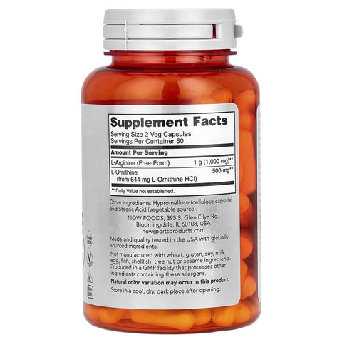 Now Foods Arginine(Arjinin) Ornithine(Ornitin) Gh Nitrix Oxide 100 Veg Caps