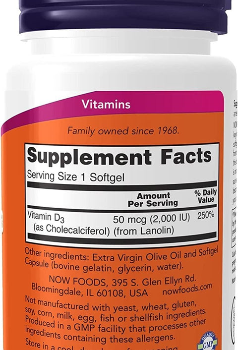 NOW Foods Vitamin D3 50 mcg 2000 IU 30 Softgels