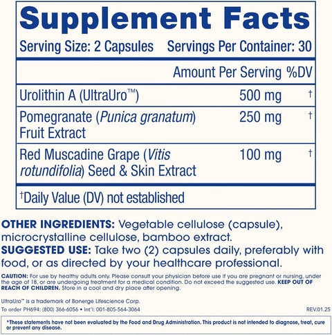 ProHealth Full Spectrum Urolithin A Healthy Aging with Brain Memory Pomegranate & Red Grape 60 Caps