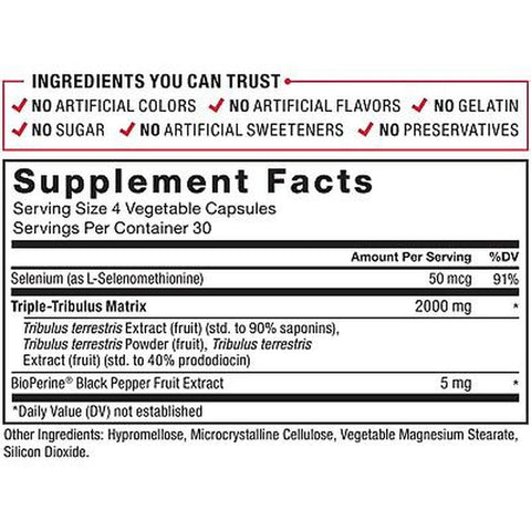 Force Factor Fundamentals Tribulus Terrestris + Selenium Max 2000 mg 120 Vegetable Capsules