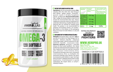 Hero Lab Omega-3 Fish Oil Balık yağı | 65% EPA + DHA 120 Caps
