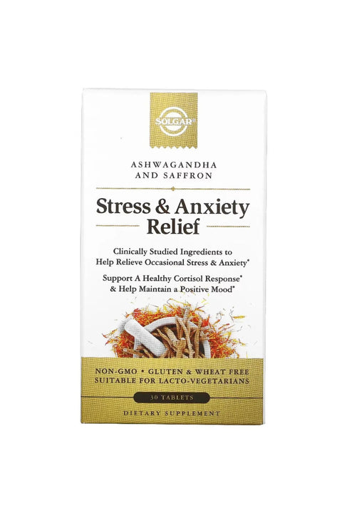 Solgar Stress and Anxiety Relief KSM66 Ashwagandha+Saffron(Safran) 30 Tablets